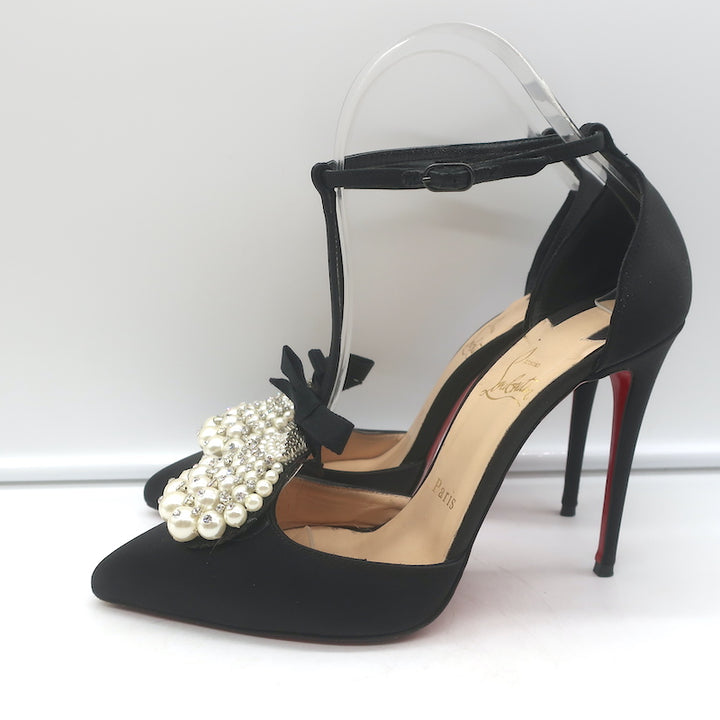 Christian Louboutin Goyetta Crystal &amp; Pearl-Embellished Pumps Black Size 37.5