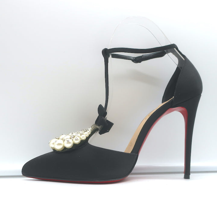 Christian Louboutin Goyetta Crystal &amp; Pearl-Embellished Pumps Black Size 37.5