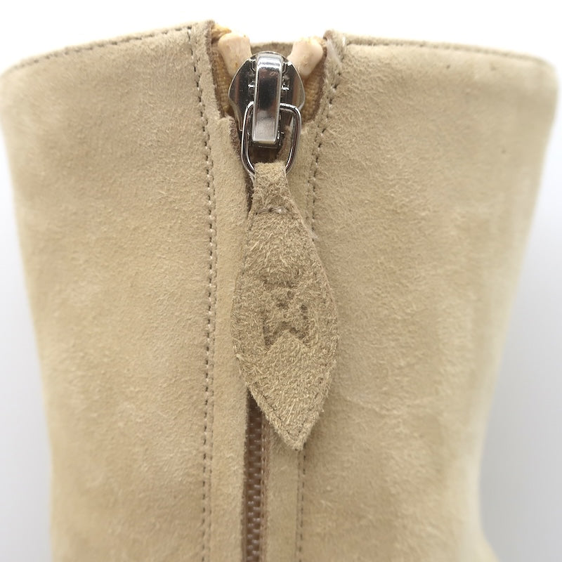Amina Muaddi Pernille Wedge Ankle Boots Beige Suede Size 38.5