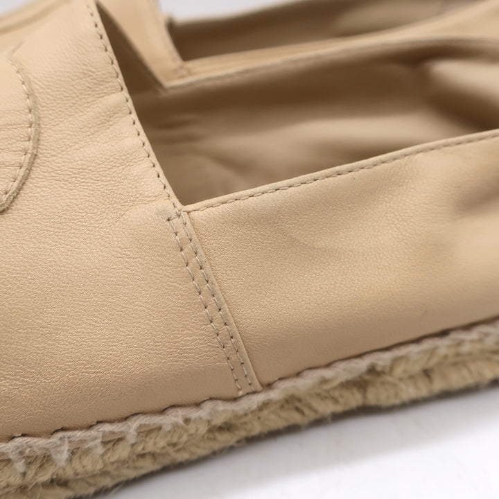 Chanel CC Cap Toe Espadrilles Beige &amp; Black Lambskin Leather Size 37