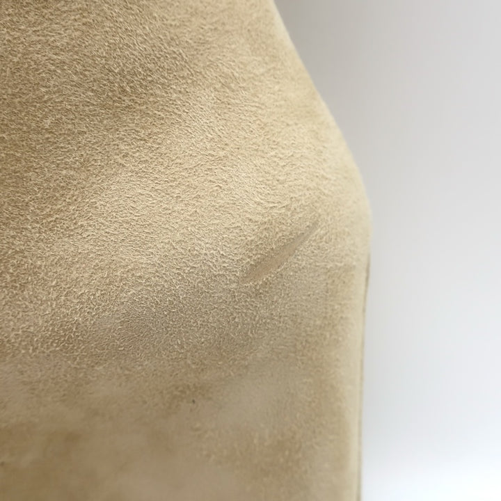 Amina Muaddi Pernille Wedge Ankle Boots Beige Suede Size 38.5