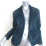 Authentic Nili Lotan denim blazer in Walker wash blue, one-button jacket, pre-owned and gently worn luxury.