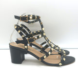 Valentino Rockstud Caged Sandals Black Leather Size 38.5 Ankle Strap Heels
