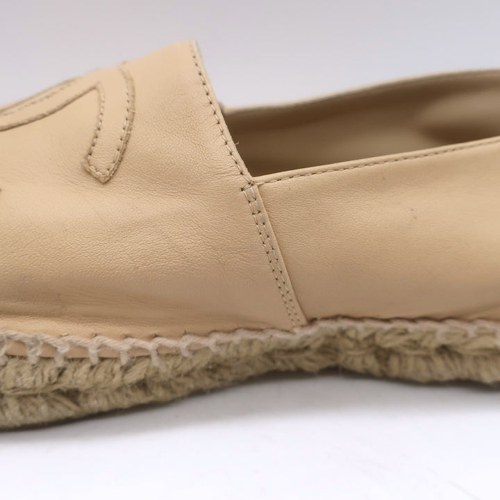 Chanel CC Cap Toe Espadrilles Beige &amp; Black Lambskin Leather Size 37