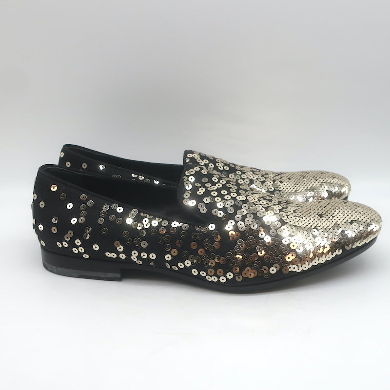 Alexander McQueen Sequined Slip-On Loafers Black/Gold Size 42 NEW