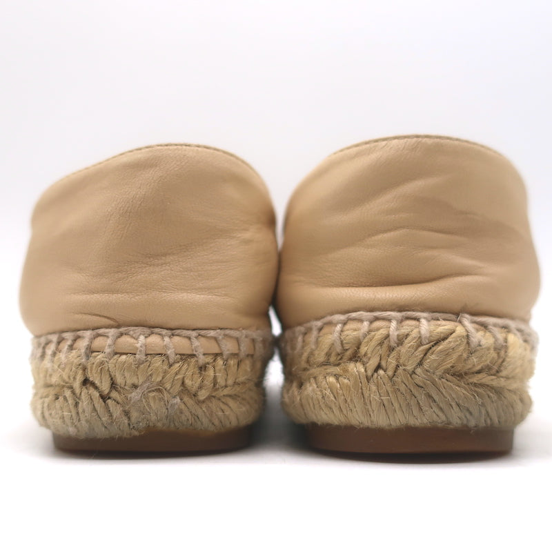 Chanel CC Cap Toe Espadrilles Beige &amp; Black Lambskin Leather Size 37