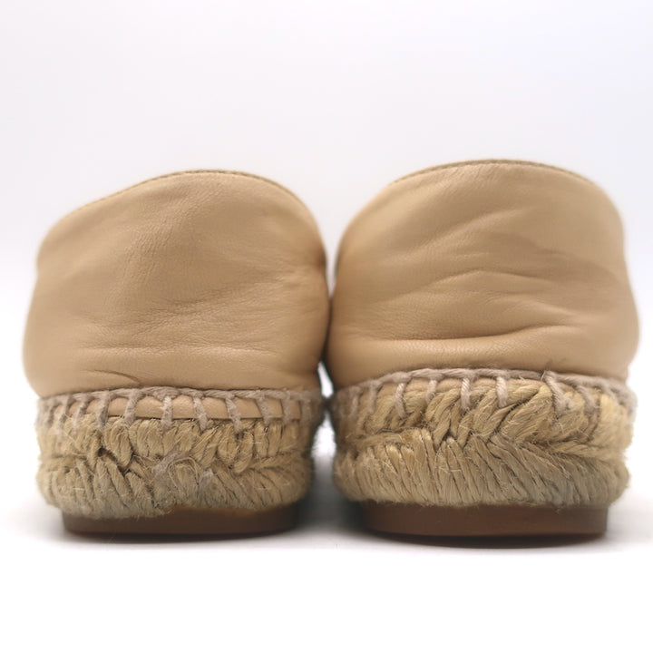 Chanel CC Cap Toe Espadrilles Beige &amp; Black Lambskin Leather Size 37