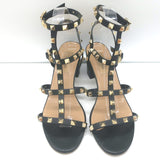 Valentino Rockstud Caged Sandals Black Leather Size 38.5 Ankle Strap Heels