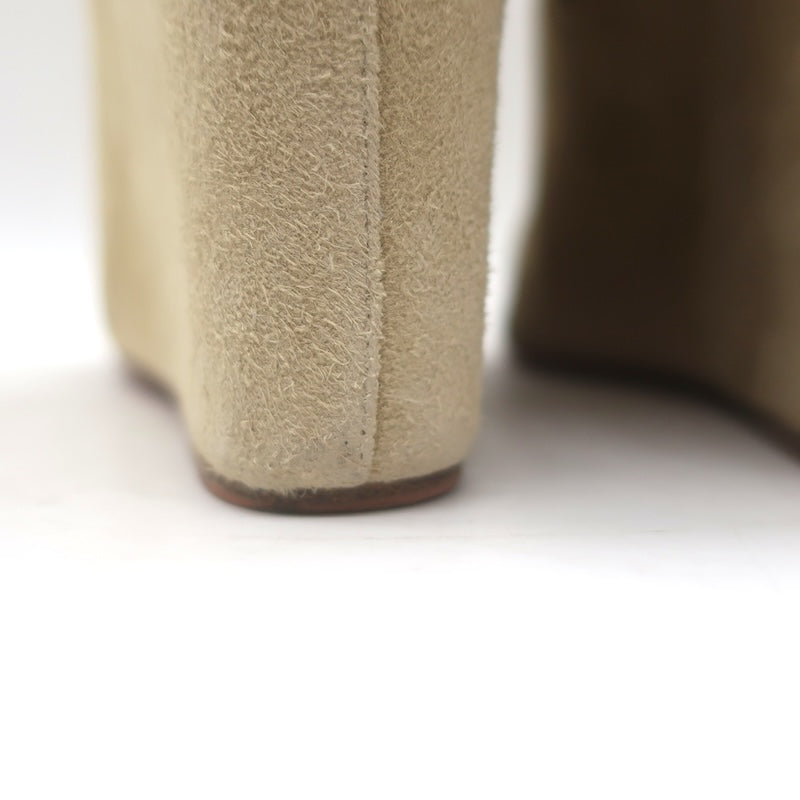 Amina Muaddi Pernille Wedge Ankle Boots Beige Suede Size 38.5
