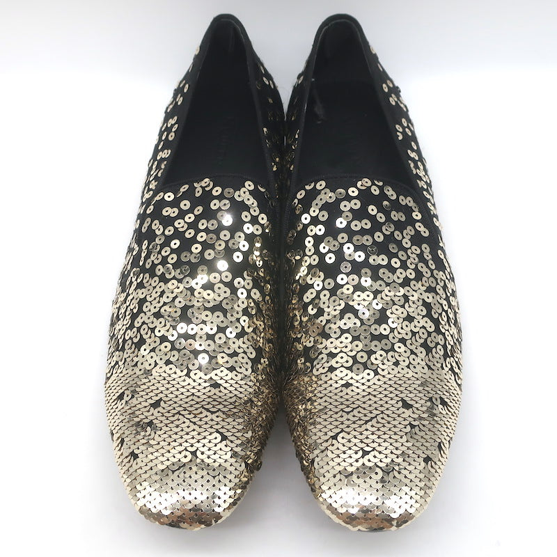 Alexander McQueen Sequined Slip-On Loafers Black/Gold Size 42 NEW