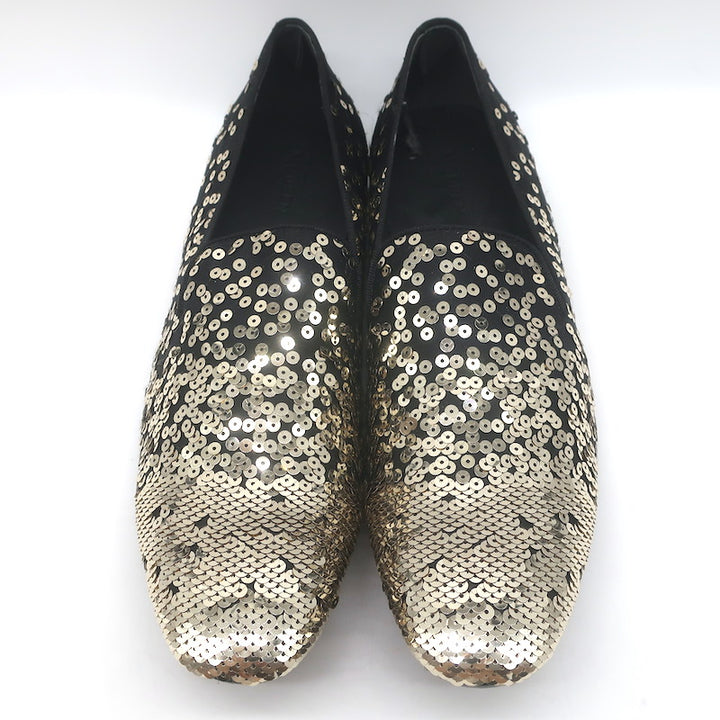 Alexander McQueen Sequined Slip-On Loafers Black/Gold Size 42 NEW