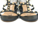 Valentino Rockstud Caged Sandals Black Leather Size 38.5 Ankle Strap Heels