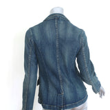 Nili Lotan denim blazer in Walker Wash blue, authentic pre-owned size 6 one-button jacket, gently worn.