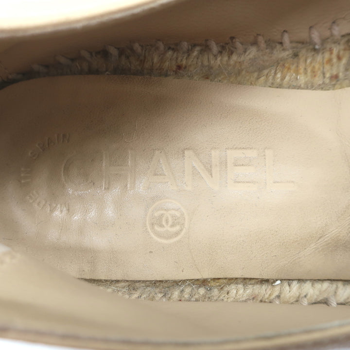 Chanel CC Cap Toe Espadrilles Beige &amp; Black Lambskin Leather Size 37