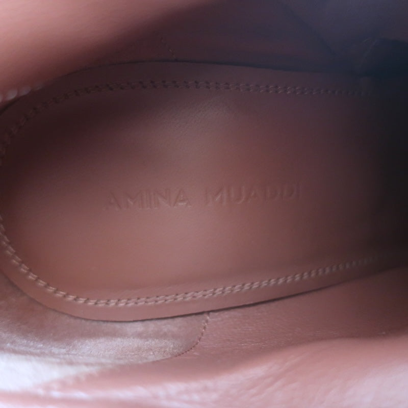Amina Muaddi Pernille Wedge Ankle Boots Beige Suede Size 38.5