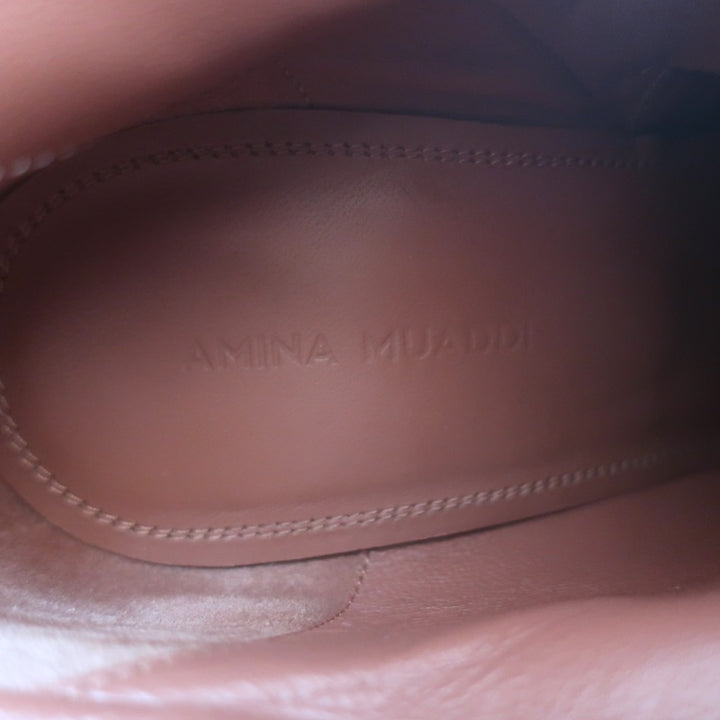 Amina Muaddi Pernille Wedge Ankle Boots Beige Suede Size 38.5