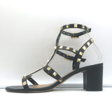 Valentino Rockstud Caged Sandals Black Leather Size 38.5 Ankle Strap Heels