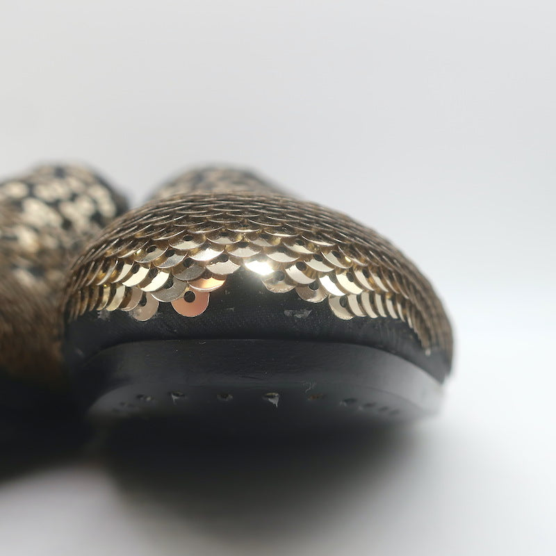 Alexander McQueen Sequined Slip-On Loafers Black/Gold Size 42 NEW