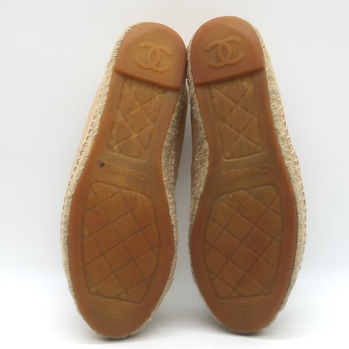 Chanel CC Cap Toe Espadrilles Beige &amp; Black Lambskin Leather Size 37