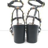 Valentino Rockstud Caged Sandals Black Leather Size 38.5 Ankle Strap Heels