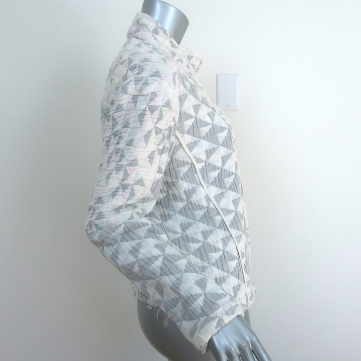 IRO Quilted Moto Jacket Otavia White/Gray Cotton-Blend Jacquard Size 42