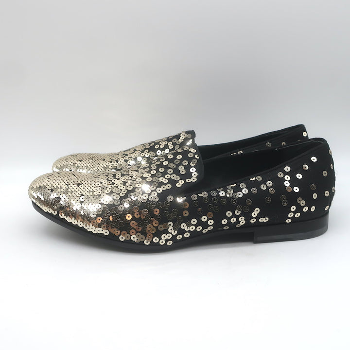 Alexander McQueen Sequined Slip-On Loafers Black/Gold Size 42 NEW
