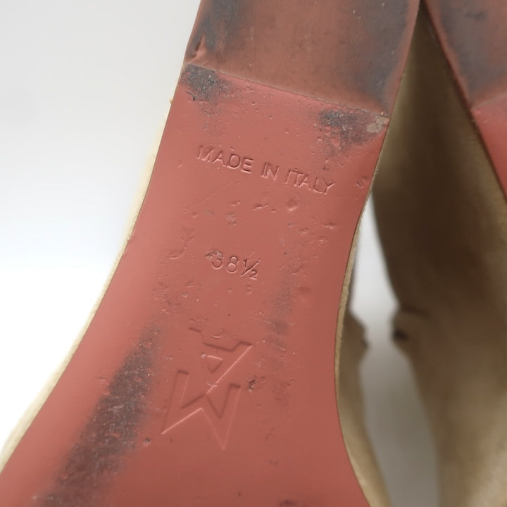 Amina Muaddi Pernille Wedge Ankle Boots Beige Suede Size 38.5