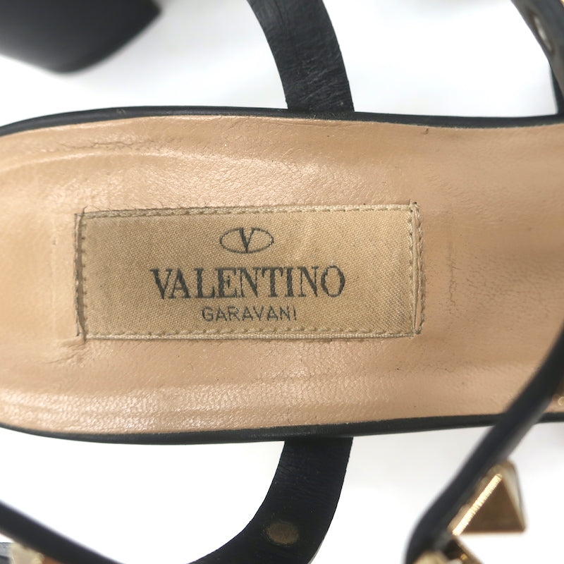 Valentino Rockstud Caged Sandals Black Leather Size 38.5 Ankle Strap Heels