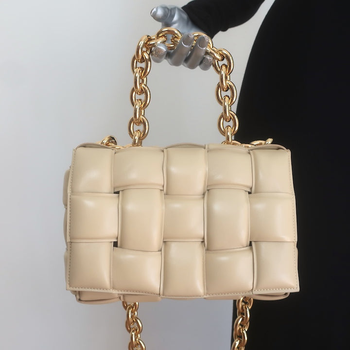 Bottega Veneta Maxi Padded Chain Cassette Bag Beige Intrecciato Leather NEW