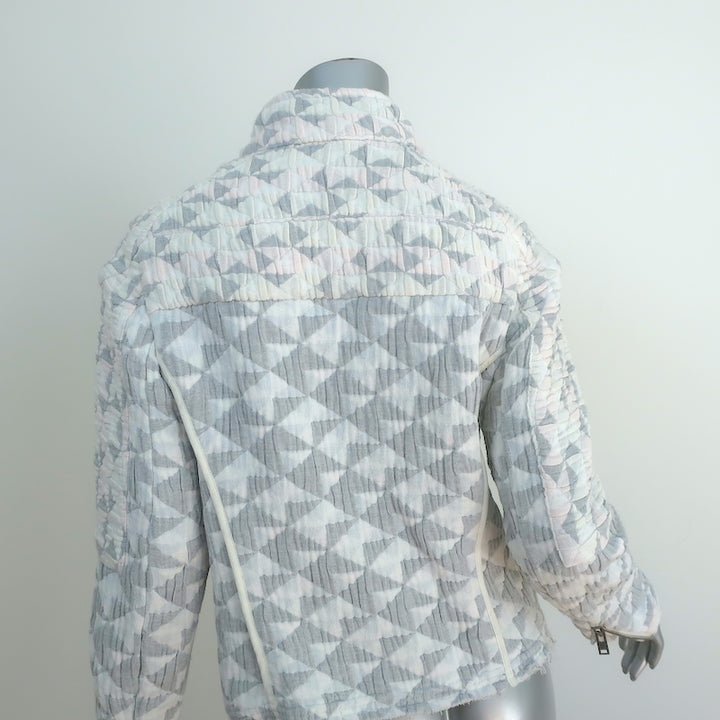 IRO Quilted Moto Jacket Otavia White/Gray Cotton-Blend Jacquard Size 42