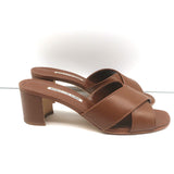 Manolo Blahnik Otawi Crisscross Mules Brown Leather Size 41 Open Toe Sandals