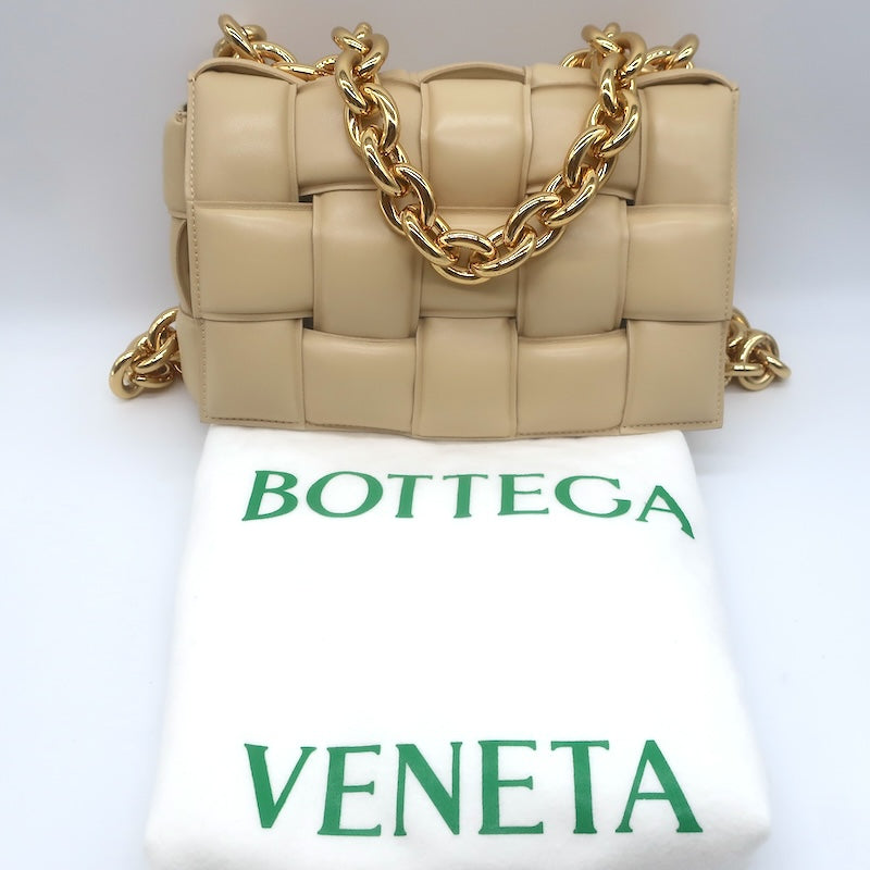 Bottega Veneta Maxi Padded Chain Cassette Bag Beige Intrecciato Leather NEW