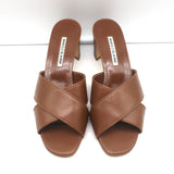 Manolo Blahnik Otawi Crisscross Mules Brown Leather Size 41 Open Toe Sandals