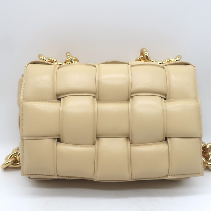 Bottega Veneta Maxi Padded Chain Cassette Bag Beige Intrecciato Leather NEW