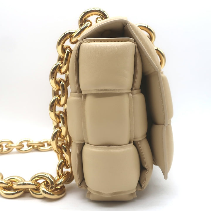 Bottega Veneta Maxi Padded Chain Cassette Bag Beige Intrecciato Leather NEW