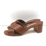 Manolo Blahnik Otawi Crisscross Mules Brown Leather Size 41 Open Toe Sandals