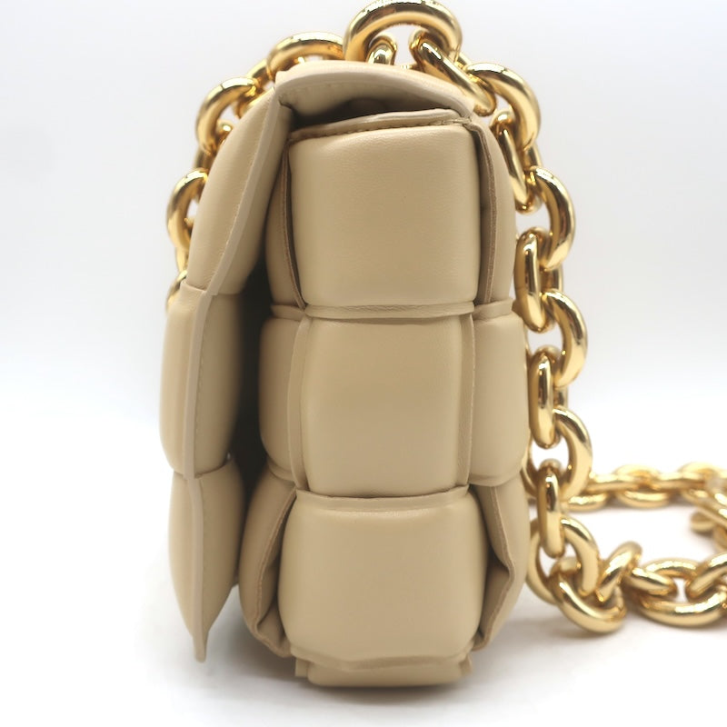 Bottega Veneta Maxi Padded Chain Cassette Bag Beige Intrecciato Leather NEW