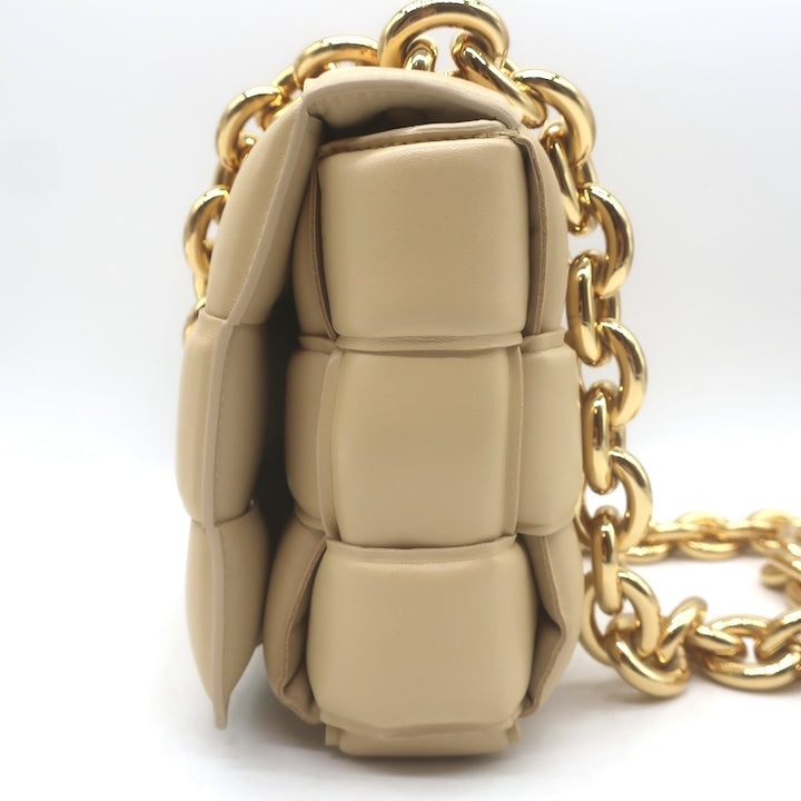 Bottega Veneta Maxi Padded Chain Cassette Bag Beige Intrecciato Leather NEW