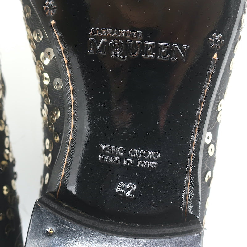 Alexander McQueen Sequined Slip-On Loafers Black/Gold Size 42 NEW
