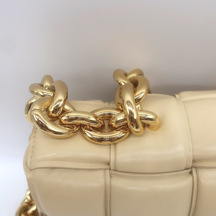 Bottega Veneta Maxi Padded Chain Cassette Bag Beige Intrecciato Leather NEW