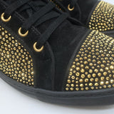 Louis Leeman Crystal-Embellished Low Top Sneakers Black/Gold Suede Size 44