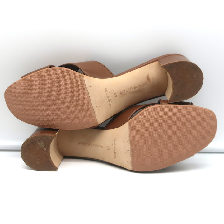 Manolo Blahnik Otawi Crisscross Mules Brown Leather Size 41 Open Toe Sandals