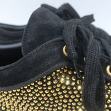Louis Leeman Crystal-Embellished Low Top Sneakers Black/Gold Suede Size 44