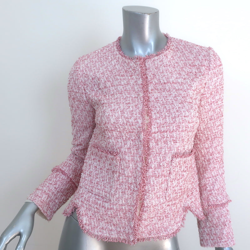 Giambattista Valli Metallic Tweed Jacket Pink Cotton-Blend Size 40