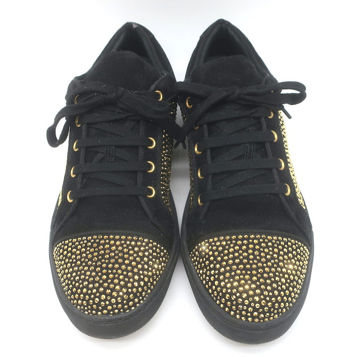 Louis Leeman Crystal-Embellished Low Top Sneakers Black/Gold Suede Size 44