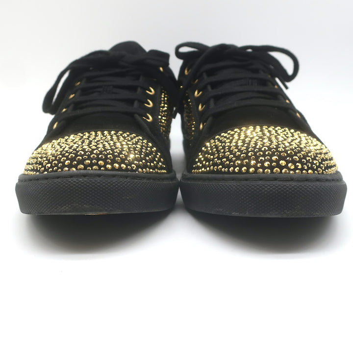 Louis Leeman Crystal-Embellished Low Top Sneakers Black/Gold Suede Size 44