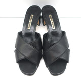 Manolo Blahnik Otawi Crisscross Mules Black Leather Size 41 Open Toe Sandals