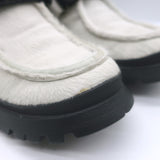 Prada Calf Hair Hiking Boots Cream Size 40 Front-Strap Ankle Boots