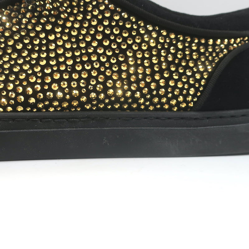 Louis Leeman Crystal-Embellished Low Top Sneakers Black/Gold Suede Size 44