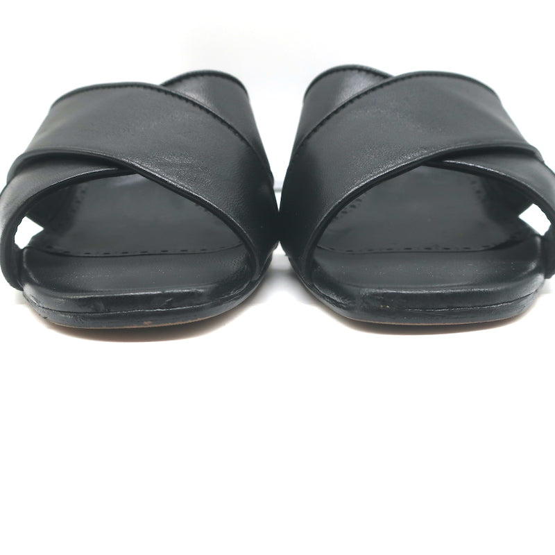 Manolo Blahnik Otawi Crisscross Mules Black Leather Size 41 Open Toe Sandals